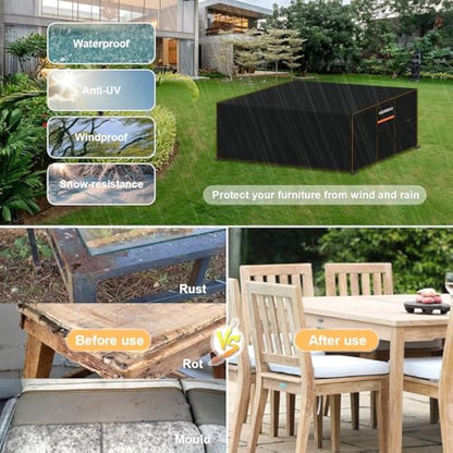 HEIMUNI Outdoor Garden Furniture Covers Waterproof, 250x160x90cm Large Garden Furniture Cover Heavy Duty 420D Oxford Fabric Rattan Sofa Covers for Outside Garden Furniture, Patio Table and Chair Set