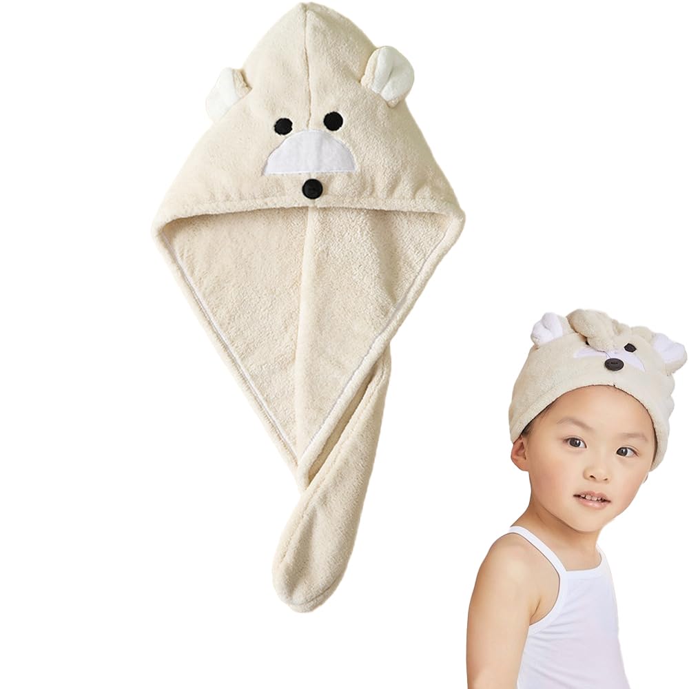 Girls' Absorbent Hair Towel Wrap Kids Hair Drying Wrap Towel Hat Cute Cartoon Turban Towel with Button Anti-Frizz Wet Hair Shower Cap Quick Drying