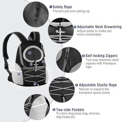 Pawaboo Pet Dog Carrier Backpack Small Size, Small Puppy Dog Travel Carrier Front Pack, Small Breathable Dog Small Carrying Backpack with Safety Strips, Black