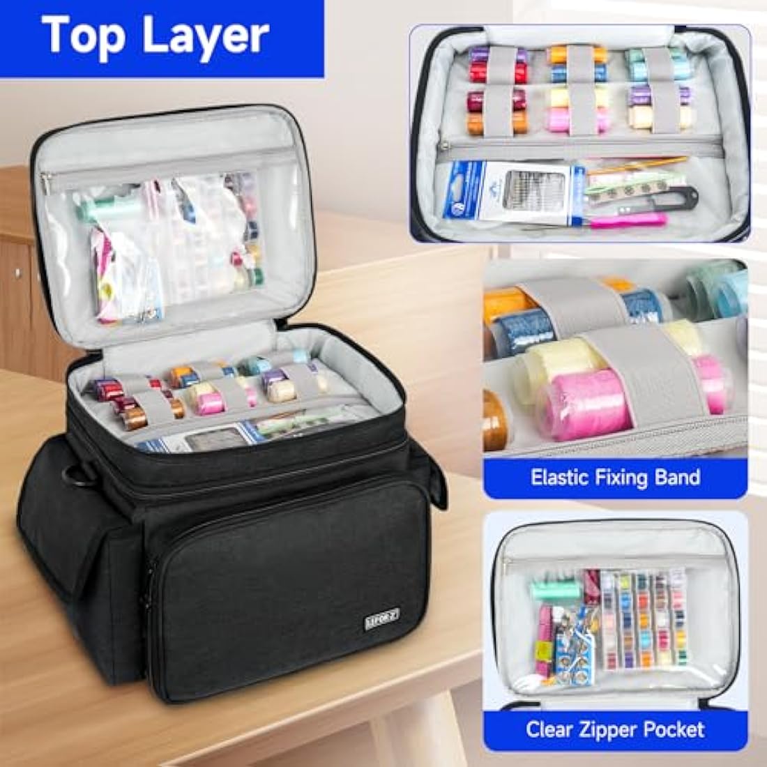 LEFOR·Z Sewing Box Large,Sewing Bags,Sewing Accessories Storage Organiser for Thread,Needles and Other Sewing Tools,Black