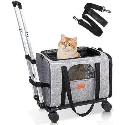 Morpilot Cat Carrier with Wheels Airline Approved, Pet Dog Carrier with Wheels for Small Dogs, Rolling Cat Carrier for Large Cats Puppy Stroller Detachable and Foldable Pet Travel Bag Dark Gray