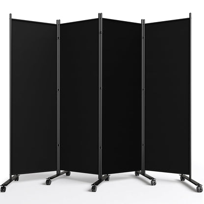 4 Panel Room Divider 183CM Folding Privacy Screens with Lockable Wheels