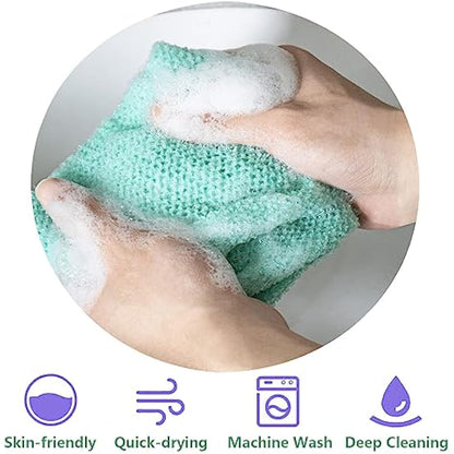 TENQUAN 3 PCS African Exfoliating Net Bath Sponge Exfoliating Body Scrubber Shower Scrubber Skin Smoother for Men Women Clean Clear Exfoliating Daily Wash (Pink Green Yellow)