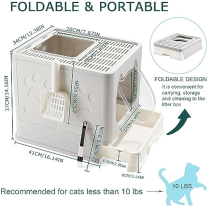 Pawsayes Cat Litter Tray Litter box with Lid for Medium and Small Cats, Foldable Top Entry Kitten Litter Box with Drawer Pan and Scoop