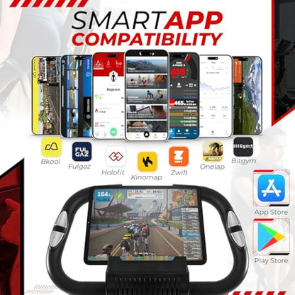 SmartXBike Pro 4-in-1 Exercise Bike Folding Indoor Cycling Fitness Bike with Magnetic Auto Resistance, FTP Power Training for Home Gym, Bluetooth Smartphone App Compatible with Kinomap, VZfit VR