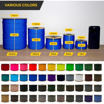 EdcX 4mm Rope 550 - Type III, 100% Rope, 7 Strand Rope, 4mm Rope in Solid Colors