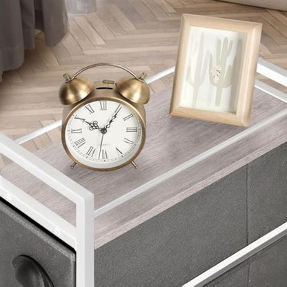 LIANTRAL Narrow Dresser, Vertical Slim Chest of Drawers, Storage Unit with 4 Fabric Drawers and Wooden top for Bathroom Kitchen Living Room Entryway Narrow Space, White and Grey