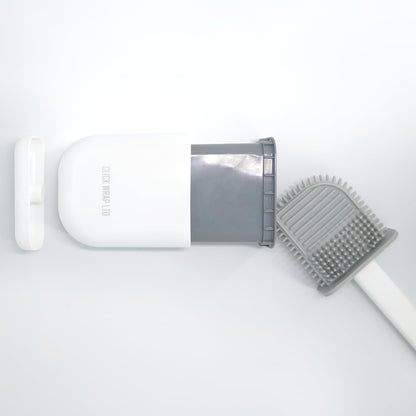 Pack of 2, White Toilet Brush Set, Bathroom Silicone Toilet Brushes and Holders with Self Adhesive Wall Mount