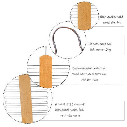 2 Piece Wooden Tie Hanger, Swivel Tie Rack with 20 Metal Partitions and 360 Degree Rotating Clothes Hook, for Hanging Belts, Scarves