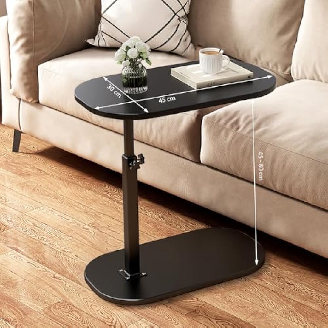 AYES Lifting Side Table 360° Swivel C Shaped End Table - TV Tray Table Narrow Side Table Laptop Desk for Living Room Bedroom Bedside Nursing Sofa Reading Study Snack Tea Coffee Couch (Dark Black)