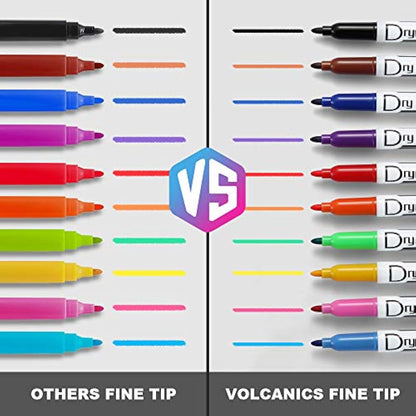 Volcanics Whiteboard Pens Low Odor Fine Whiteboard Markers Dry Wipe Pens Thin Box of 30, 10 Colours