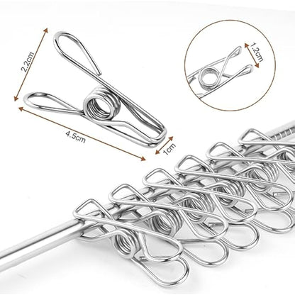 Vicloon Clothes Pegs Chip Clips, 100 Pcs Stainless Steel Clip Pin, 4.5CM Strong-Grip Metal Laundry Clips for Washing Line, Clothes Sock Hanger, Kitchen, Office