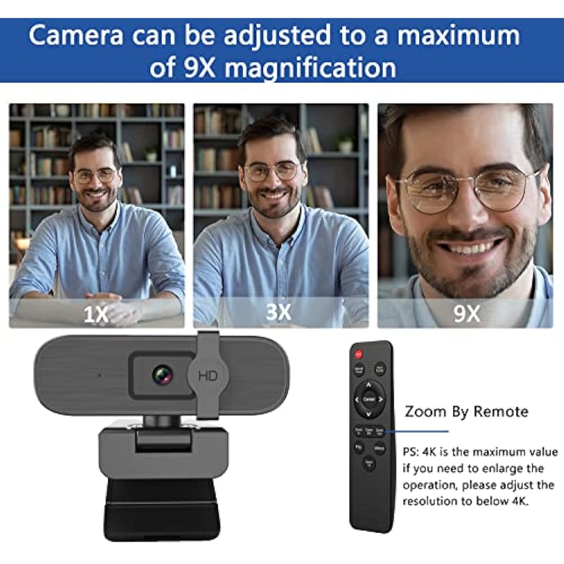 Nolansend 4K Webcam for PC, Auto-zoom,with remote control,Privacy Cover, White Balance, Webcam with Microphone, Plug & Play, 4K Web Camera for Laptop/Desktop, Video Calling,Conferencing