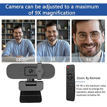 Nolansend 4K Webcam for PC, Auto-zoom,with remote control,Privacy Cover, White Balance, Webcam with Microphone, Plug & Play, 4K Web Camera for Laptop/Desktop, Video Calling,Conferencing