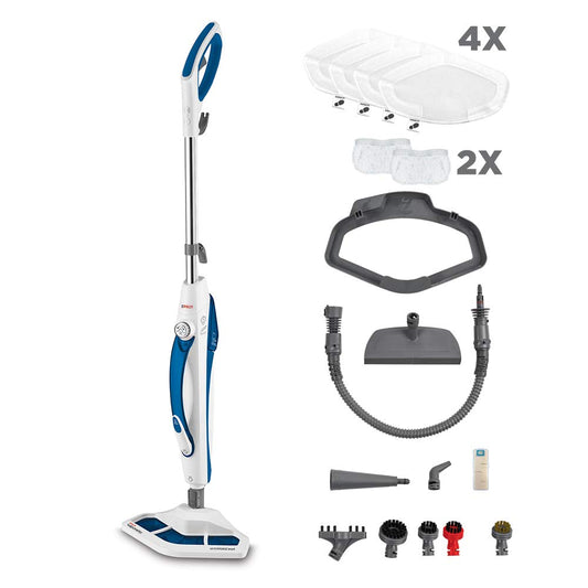 Polti Vaporetto SV460_DOUBLE Steam Mop with Handheld Cleaner, 17 Accessories, Kills and Eliminates 99.9% * of Viruses, Germs and Bacteria, White/Blue,