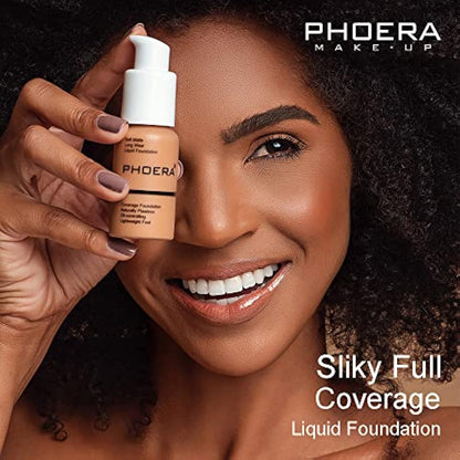 Aquapurity Phoera® Full Coverage Foundation Soft Matte Oil Control Concealer 30ml Flawless Cream Smooth Long Lasting (104 BUFF BEIGE)
