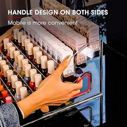 YIEZI Nail Polish Organizer 84 Bottles of 7 Layers Paint Storage Sunglass Acrylic Display Rack Essential Oils Holder Clear Makeup Organizer No Tool Needed Assembly (2 Pack)