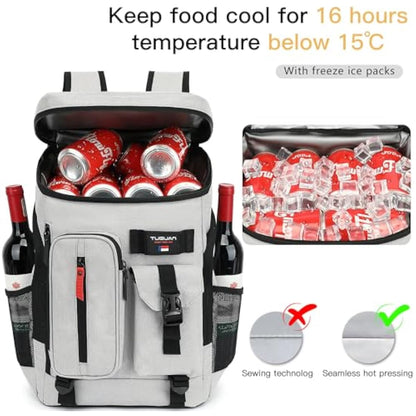 TUGUAN 30L Cooler Backpack 36 Cans Insulated Cool Bag Rucksack Leak Proof Picnic Backpack Men for Lunch Work Thermal Rucksack Women for Travel Camping Beach