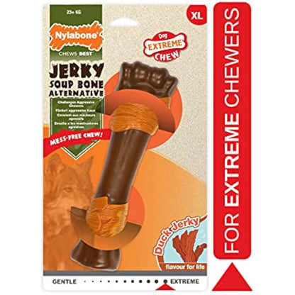 Nylabone Extreme Tough Dog Chew Toy, Souper Bone, Duck Jerky Flavour, Mess-Free, For Dogs Over 23 Kg - X-Large