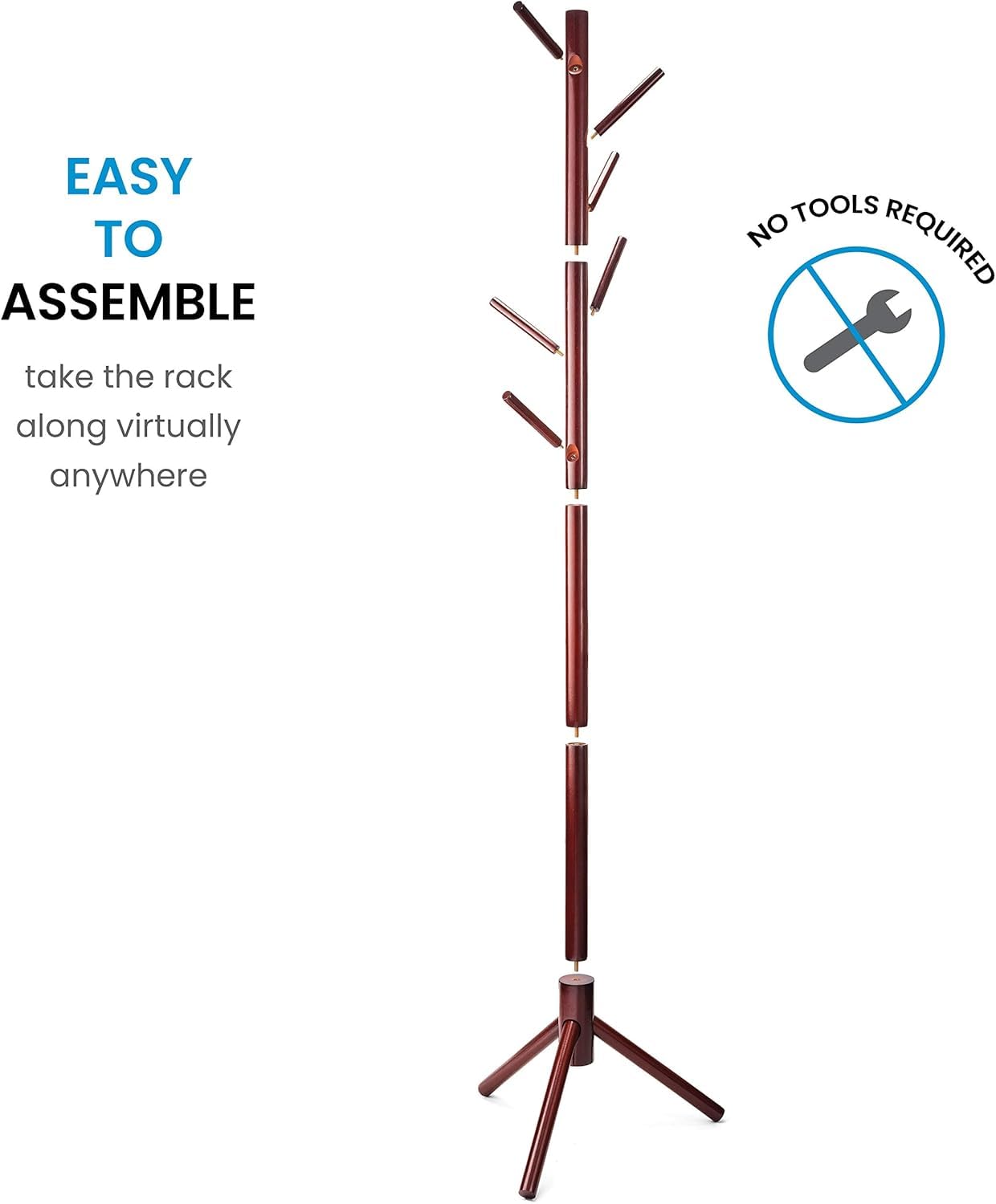 Verahaus High-Grade Wooden Tree Coat Rack Stand, 6 Hooks, Super Easy Assembly NO Tools Required