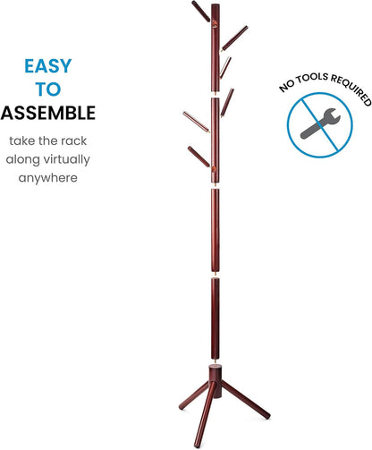 Verahaus High-Grade Wooden Tree Coat Rack Stand, 6 Hooks, Super Easy Assembly NO Tools Required