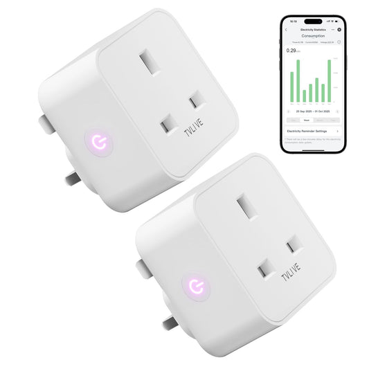 Smart Plug, TVLIVE 2 Pack Smart Plugs Work that with Alexa (Echo/Echo Dot), Google Home Voice Control, Energy Monitoring, Remote Control, Timer &