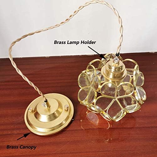 Bieye L30744 Cherry Blossom Tiffany Style Stained Glass Ceiling Pendant Light with 8-inch Wide Petals Lampshade (Textured Transparent)