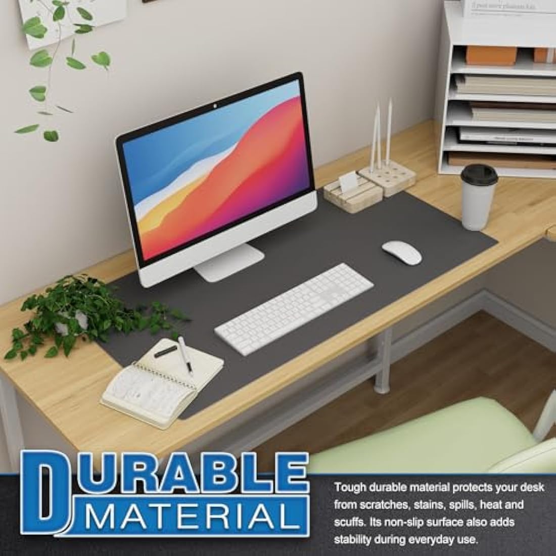 K KNODEL Large Office Leather Desk Mat, Mouse and Keyboard Pad, Computer and Laptop Mat, Desktop Protector and Cover, Writing Pad and Blotter (80x40cm, Dark Gray)