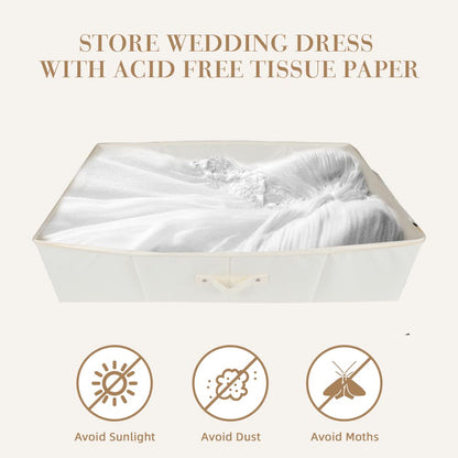 Wedding Dress Preservation Storage Box: Beige Preservation Box/Bridal Gown Storage Bin/Underbed Storage Container with 20Pcs Acid Free Tissue Paper