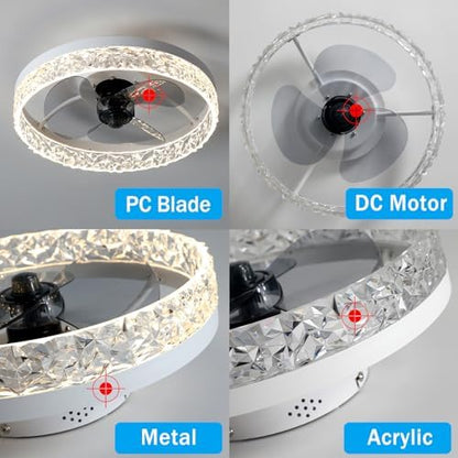 Exlafi Quiet Ceiling Fans with Lights Remote Control, Modern Lighting Fan Ceiling Light LED Dimmable Ceiling Fan Lamps for Bedroom Living Room, Fan Reversible and 6 Speeds (White, 50CM)