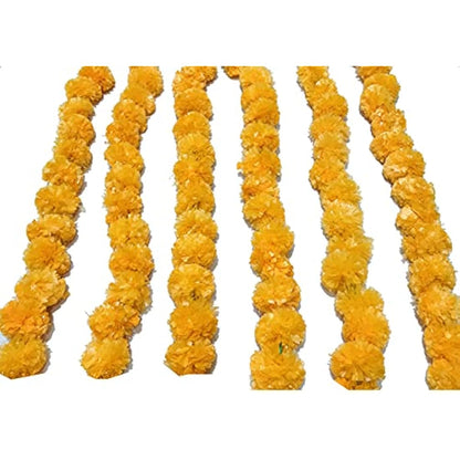 5 PC - 5 feet Artificial Marigold Garland Indian/American Wedding Party, Faux Garlands Wedding Garland, Diwali Decoration, Mantle Decoration, Diwali, Spring Bush Floral! (Orange)