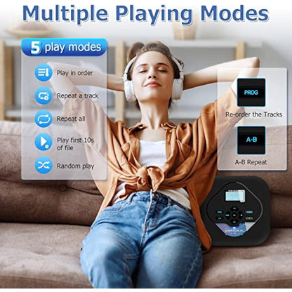 CD Player Portable with Speaker, 2023 MONODEAL Portable CD Player with Bluetooth, Built-in CD Burning Function, Rechargeable CD Player with Speakers, Personal CD Player for Car, Anti-Skip CD Player