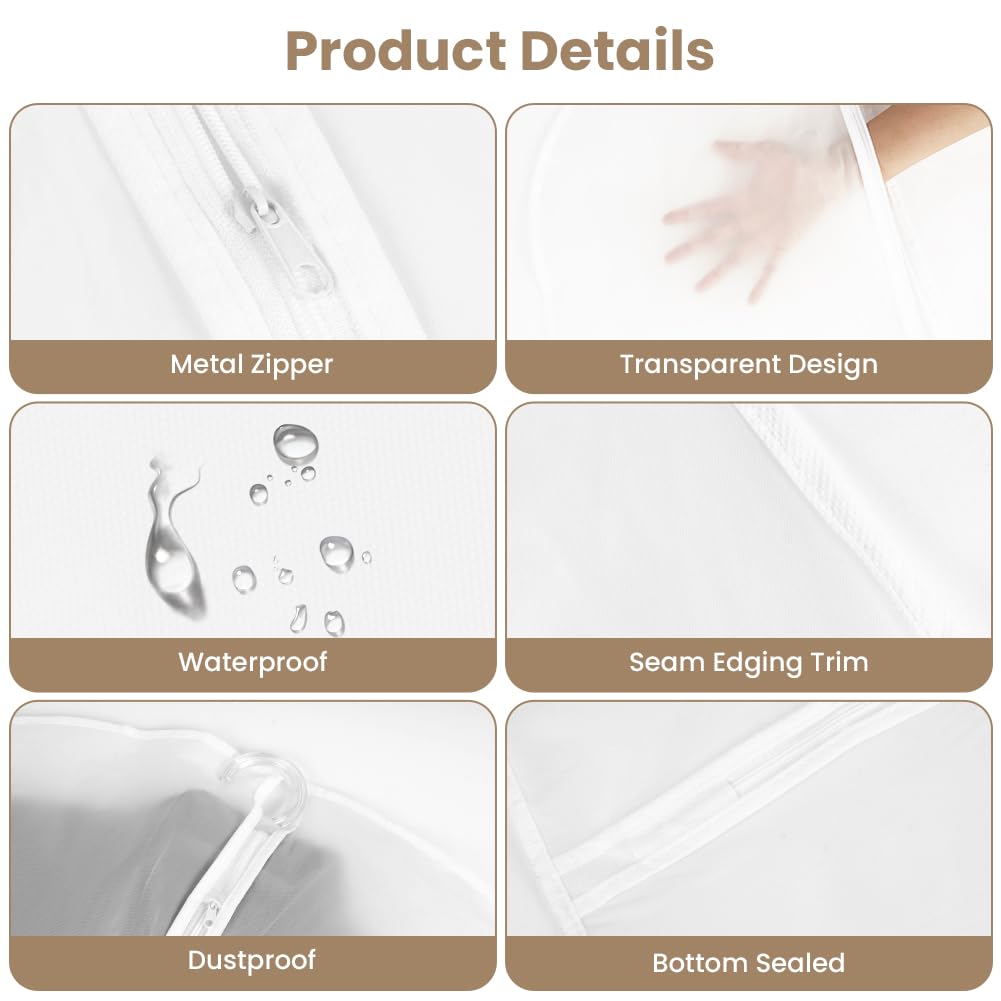 HOTUT 2 PCS Transparent Dustproof Suit Covers Set,60×140CM Garment Bags