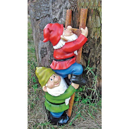 Design Toscano QM2360100 Up the Ladder Climbing Gnomes Funny Gnome Garden Statue, 28 cm, Polyresin, Full Color