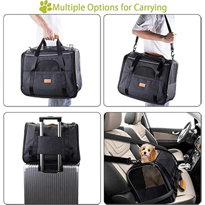 Morpilot Cat Carrier, Airline Approved Pet Carrier, Portable Dog Bag, Breathable Small Travel Cage with Adjustable Shoulder Strap and Bowl, Grey