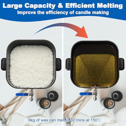 Yuuchail Wax Melter for Candle Making, 6.5L Large Wax Melting Pot with Digital Display & Non-Stick Tilted Bottom Easy Clean Up for Craft or Business