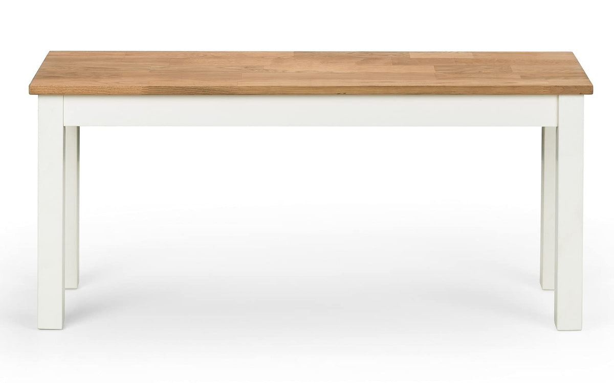 Julian Bowen Coxmoor Dining Bench for 2, Solid Oak, Ivory - H45 x W101cm