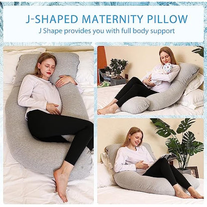 Chilling Home J-Shaped Pregnancy Pillow, 150x70cm, Grey, Polyester Fill, Cooling Cover, Removable, Adult, Multi Position Sleeper