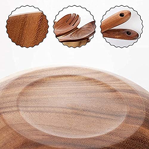 AOOSY Acacia Wooden Salad Bowl and Servers Set,9.5Inchs Solid Wood Saving Bowl with Acacia Wood Spoons Set Salad Mixing Dinner Fork and Spoon Kitchen
