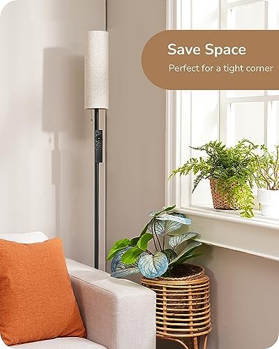 EDISHINE Floor Lamp, Standing Lamp with Rounded Linen Lampshade, Floor Lamps for Living Room, Bedroom, 165cm, E27 Socket(9W LED Dimmable Bulb Included), Magnetic Remote Control, Black