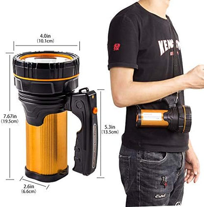 MAYTHANK LED Torch Super Bright Rechargeable Big Capacity10000ma Long Lasting, Powerful High Powered Spotlight Flashlight Long Range 800 Yards, Handheld Searchlight Waterproof (No Side Lantern)