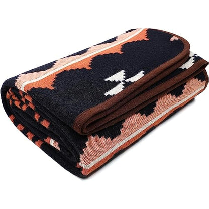 ACUSHLA Merino Wool Thorw Blanket - Warm Thick Washable Large Throw - Great Outdoor Camping Sleeping Blanket All Seasons Morocco Dark Blue 79" x63"