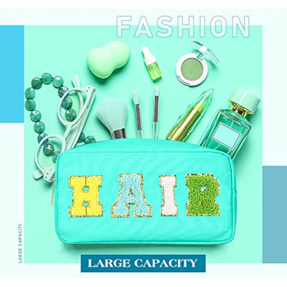 4 Pcs Preppy Makeup Bag Chenille Letter Nylon Cosmetic Bag Makeup Organizer Bag Toiletry Cosmetic Case Preppy Bag with Zipper Stuff Bag Cosmetic Pouch Makeup Pouch for Women Teen Girl, Bright Colors