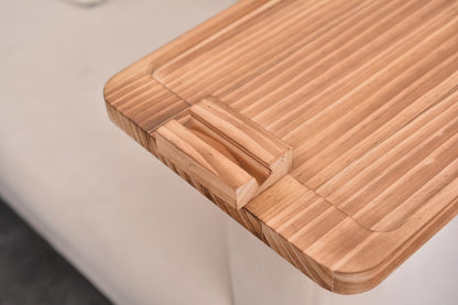 Uwenkjie Pine Wood Rotating Armrest Tray - Foldable Rectangular Sofa Armrest Table, Clamped On, Burnt Color