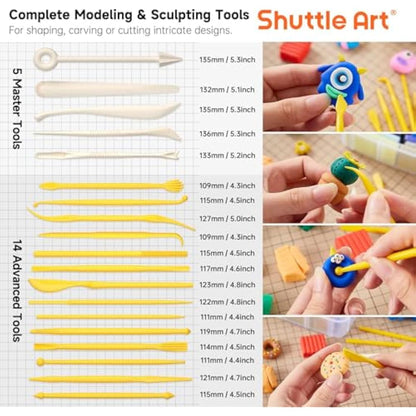 Shuttle Art Polymer Clay, 57 Colors Oven Bake Modeling Clay, Creative Clay Kit with 19 Clay Tools and 10 Kinds of Accessories, Non-Toxic, Non-Sticky, Ideal DIY Art Craft Clay Craft for Kids Adults