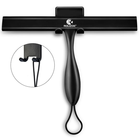 ROLIZOE Shower Squeegee for Glass Doors, Silicon Squeegee for Shower Glass Door, Mirrors, Tiles and Windows Cleaning, Black