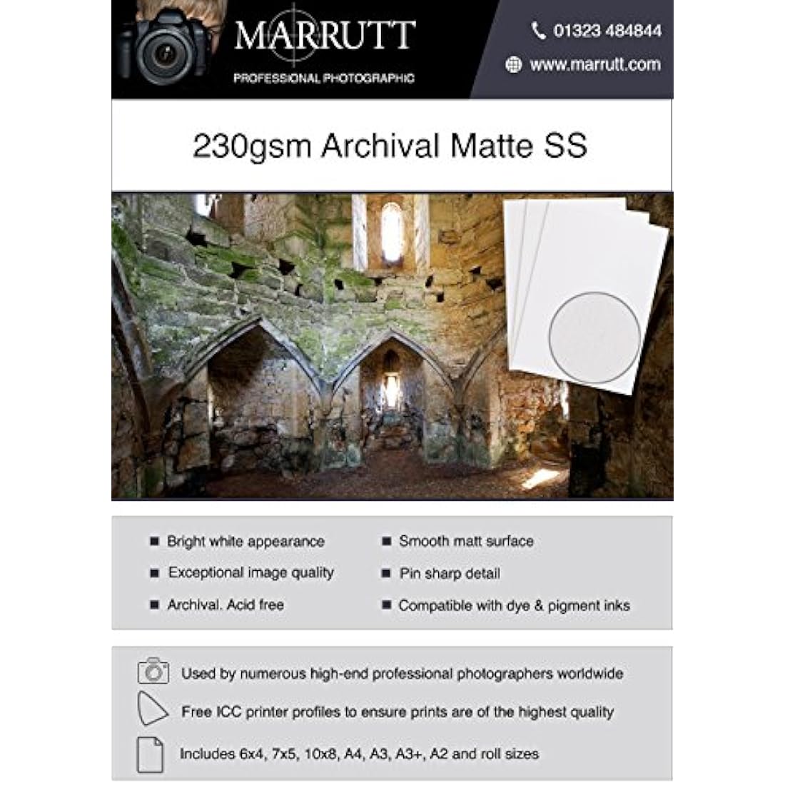 Marrutt 230gsm Archival Matt Single Sided Inkjet Photo Paper: A4-100 Sheets