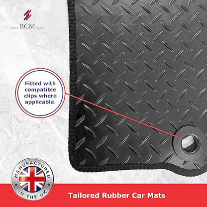 BCM Car Mats - Compatible with Hyundai Kona 2017-Onward - Car Floor Mat - 3MM Rubber - Fully Tailored - Anti-Slip Backing - Black Trimming - 4 Piece Non-Slip Mat