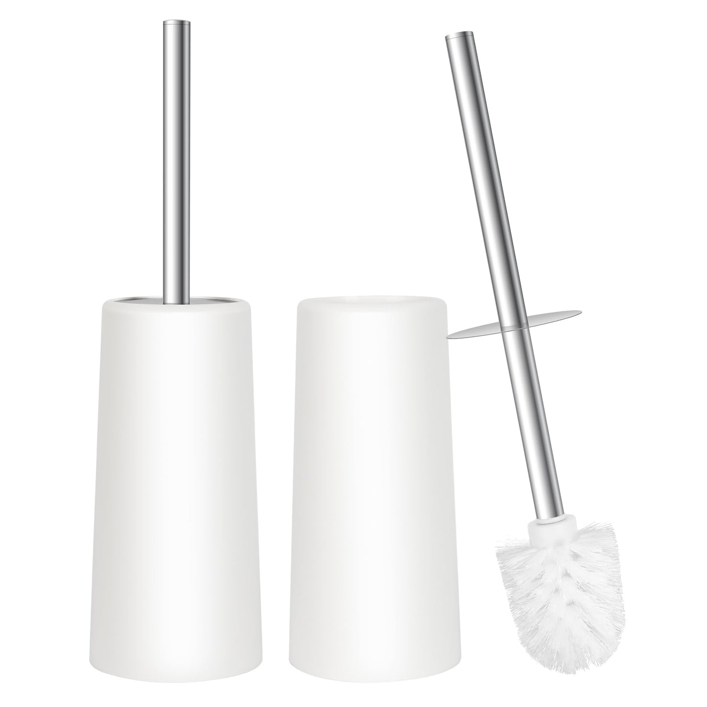 Topsky 2-Pack Closed Toilet Brush Compact Toilet Brush and Holder Plastic Conical Barrel Loo Brush with Replacement Toilet Brush Head (White)