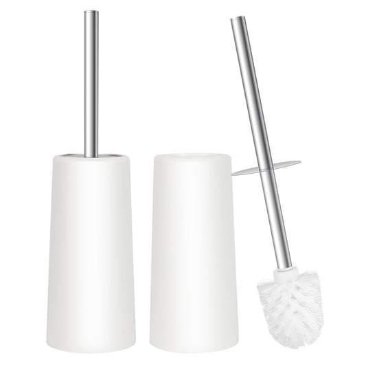Topsky 2-Pack Closed Toilet Brush Compact Toilet Brush and Holder Plastic Conical Barrel Loo Brush with Replacement Toilet Brush Head (White)